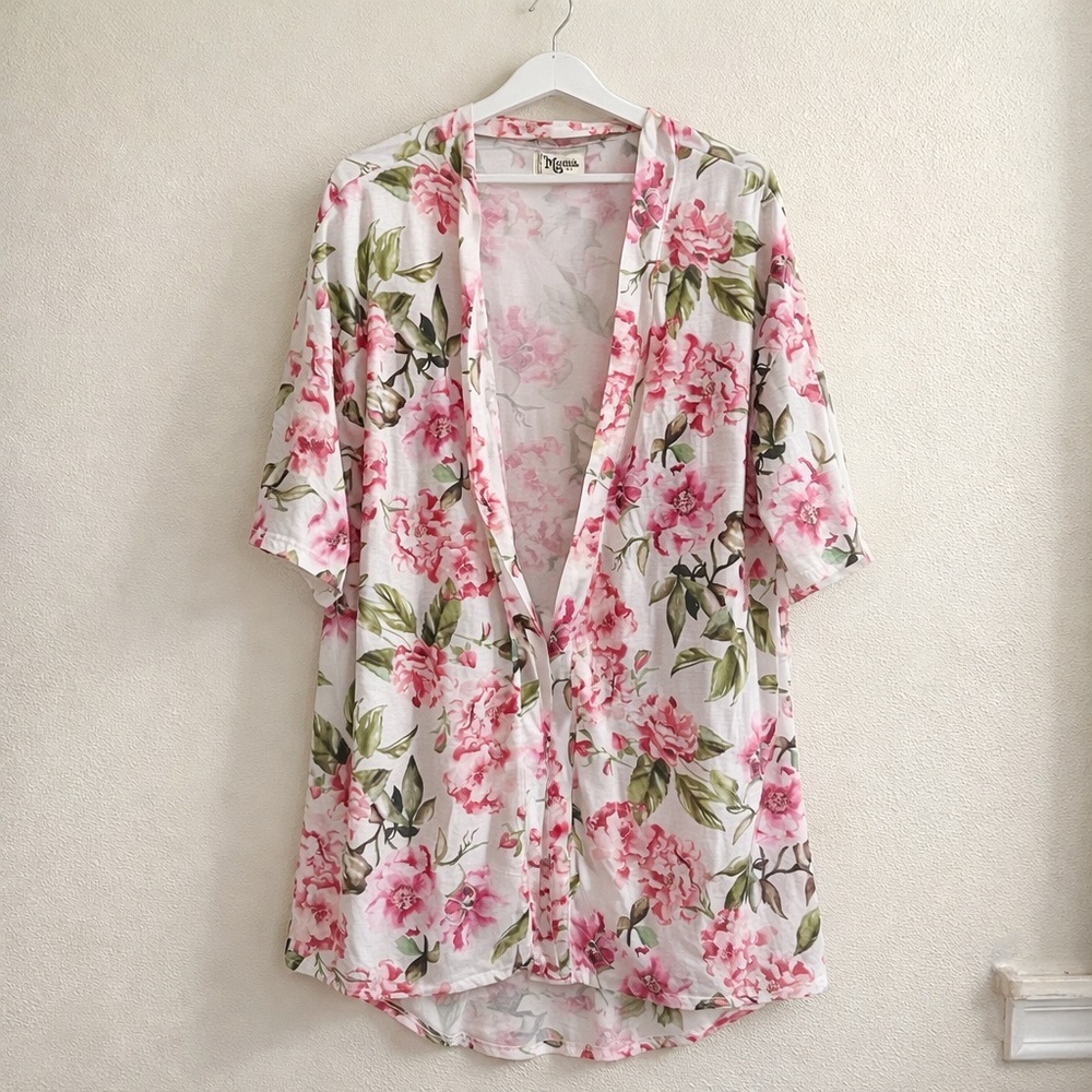 Show Me Your Mumu Floral Robe Womens OS Pink Green Lightweight No Belt - Picture 2 of 7